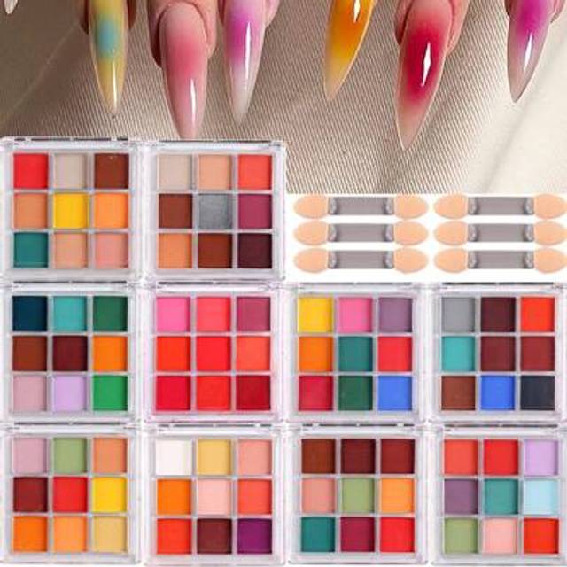 SHEIN 9Colors Nail Pigment Palette Solid Magic Mirror Powder Set Ombre Dust Y2K Nail Powder For Nail Art Manicure DIY Gradient Glitter