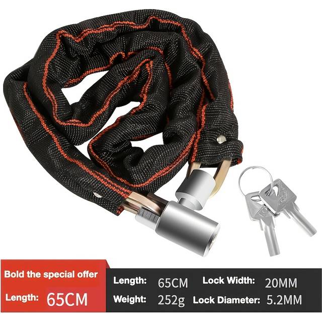 TEMU Heavy-duty Anti-theft Bike Chain Lock - Foldable, Portable, Alloy Security Lock With Polished Finish - Waterproof, Dustproof, Rust-resistant For Bicycles, Scooters, Motorcycles, Doors, And Fences