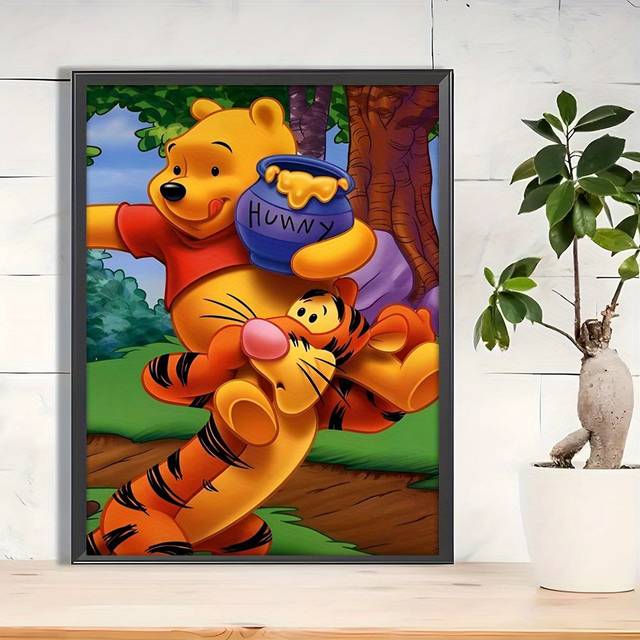 TEMU 1 Set Large Size Round Canvas Diamond Painting Winnie The Pooh Diamond Painting Kit -5d Art