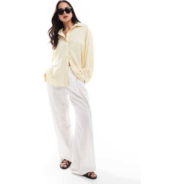 Stradivarius Linen blend shirt Pale yellow L