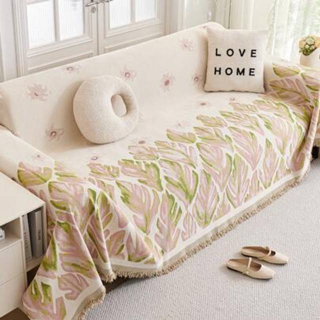 SHEIN 1PC Simple Sofa Towel Washable, Ear Of Wheat Pattern With Tassels Sofa Slipcover 3 Seater, Sofa Covers Non Slip, Couch Cover For Pets, Multifunctional