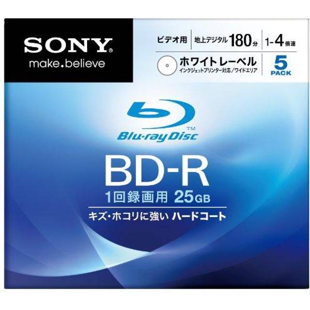Sony Blu-ray Disc 5 Pack - 25GB 4X BD-R - White Inkjet Printable