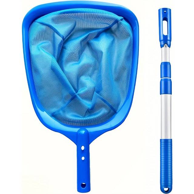 TEMU Swimming Pool Skimmer Net Set With 3-section Telescoping Aluminum Pole, 17"-35" Adjustable Length - Fine Mesh Deep Bag Leaf Catcher Cleaner For Pool Maintenance