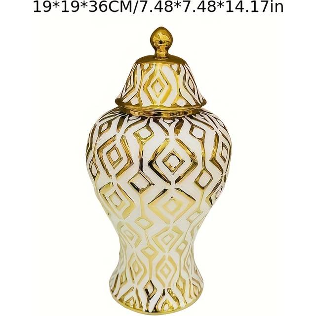 TEMU Ginger Jar - Contemporary Round Decorative Vase For Living Room, Dining Table & Bedroom - Modern Home Accent Piece