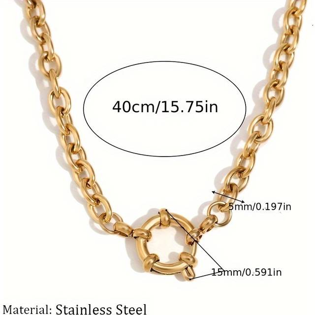 TEMU Stainless Steel Necklace, Simple Blade Chain Design With Spring Clasp, Fashionable O-chain Pendant For Parties, Concerts, And Gifts