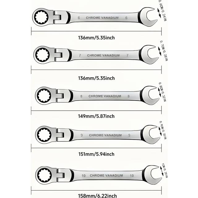 TEMU 5pcs Adjustable Ratchet Wrench Kit, Double-headed Ratchet Wrench,match Sets, Cost-effective, Multi-functional, Metal Material, Suitable For Car, Diy, , -one Wrench