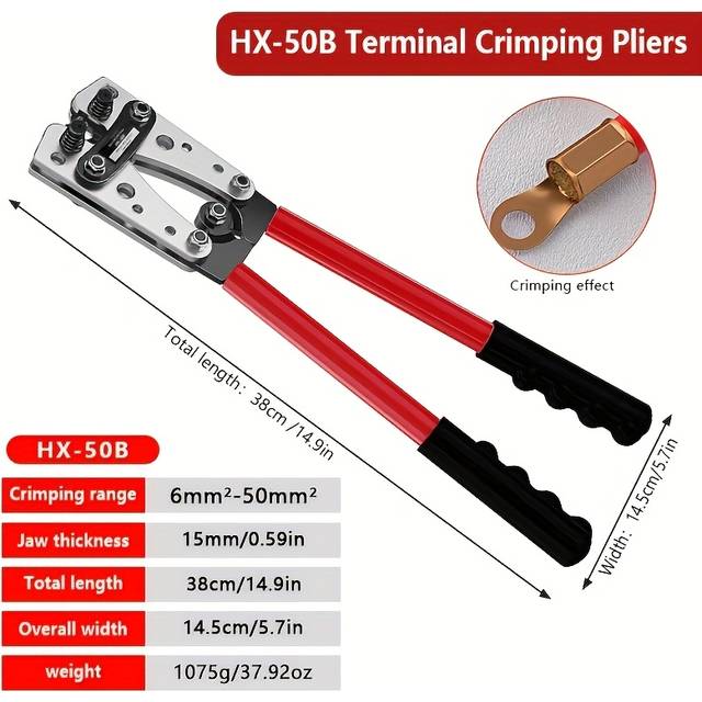TEMU Hx-50b Crimping Pliers For Electricians, Designed For Large Terminal Connectors, Suitable For Crimping Copper And Aluminum Cables, Ideal For Electrical Terminal Applications.