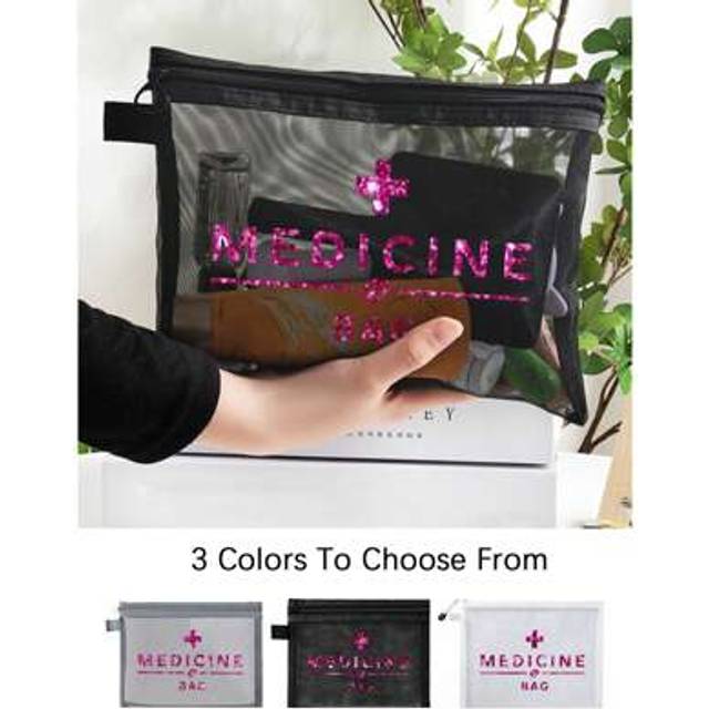 SHEIN Mesh Cosmetic Bag With &#34;Medicine&#34; , Portable Storage Bag, Makeup Bag, Skincare Bag, Travel Essentials, Dormitory Supplies, Wedding Bride Gifts, Mother