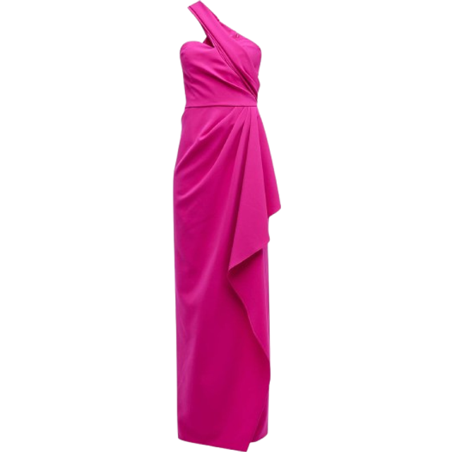 One-Shoulder Draped Stretch Crepe Gown - HOT PINK - 14