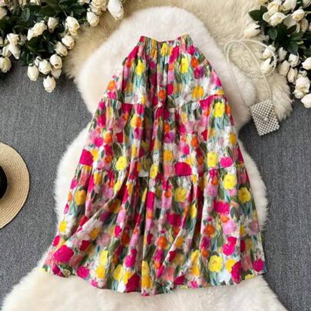 SHEIN Women&#39;s Oil Painting Floral Garden Print Elegant A-Line Skirt
