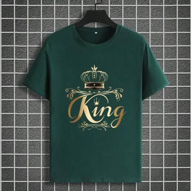 Herr sommar Casual brev och krona tryck rund hals kortärmad T-shirt - Mörk Grön (L,M,S,XL,XXL)
