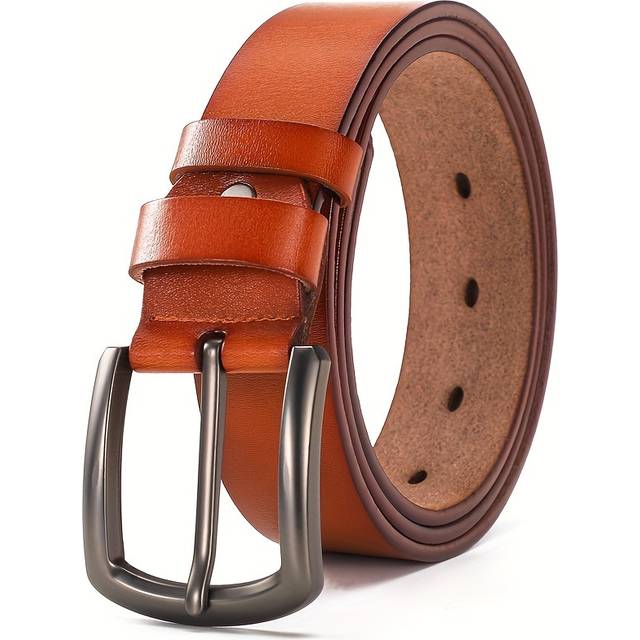 TEMU Designer Handmade High-end Cowhide Belt Men's Genuine Leather Belt Men's Button Belt Retro Fashion Durable Model Suitable For Work, Business And Sports Optional To Enlarge And Lengthen