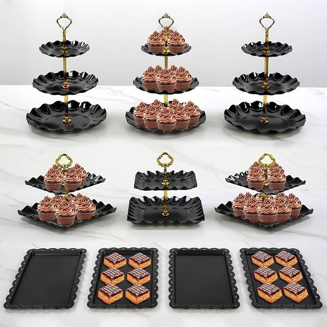 TEMU 10pcs Cake Stand, Cupcake Stand, 3 Two-layer Cupcake Stands + 3 Three-layer Cupcake Stands + 4 Appetizer Trays, Very Suitable For Birthday Bride Gift Party, Christmas Party, New Year Party