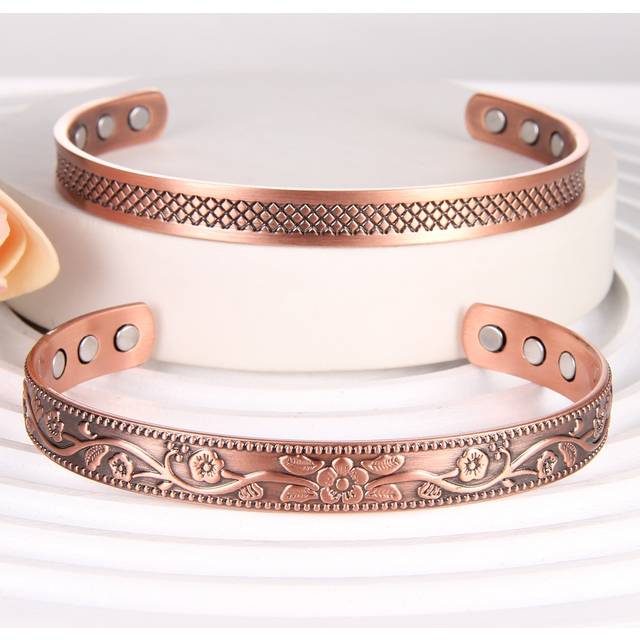 TEMU 2pcs Copper Bracelets For Women And Men, 99.99% Copper Magnetic Bracelet With 6pcs Ultra Strength Magnets, Adjustable Copper Cuff Bangle