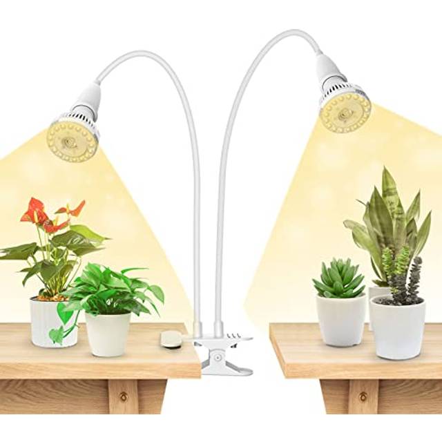 SANSI 300W LED Grow Lights for Indoor Plants with Lifetime Free E27 Grow Bulb Replacement, Full Spectrum Doule Gooseneck Clip Plant Grow Lamp with