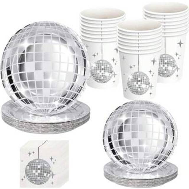 SHEIN 10pcs Disco Paper Plates, Silver Foil Disposable Paperboard Plates, 70s Disco Party Supplies, Bachelor Board Disco Ball Dessert Dinner Board Birthday