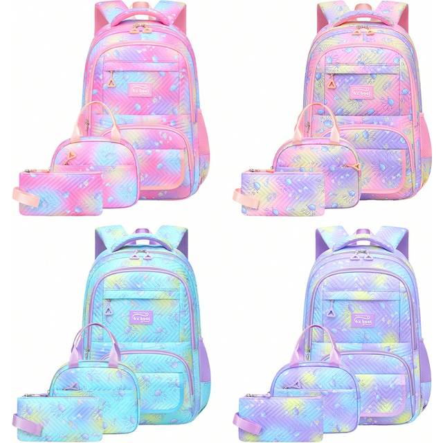 SHEIN 3pcs/Set Jellyfish Backpack Set For Girls,School Bags For Girls, Large Capacity School Backpack, Travel Backpack, Lunch Box Bag And Pencil Case ,Birth