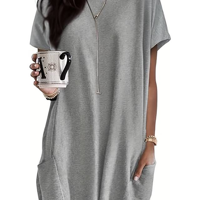 TEMU Loose-fitting Oversized T-shirt With Pockets, Suitable For Spring And Summer Casual Wear.