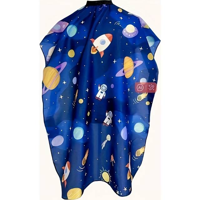TEMU Professional Salon Cartoon Space Pattern Barber Cape - Adjustable Closure, High-quality Cloth For Hair Cutting And Styling, Ideal For All Hair Types, Hairdressing Tools