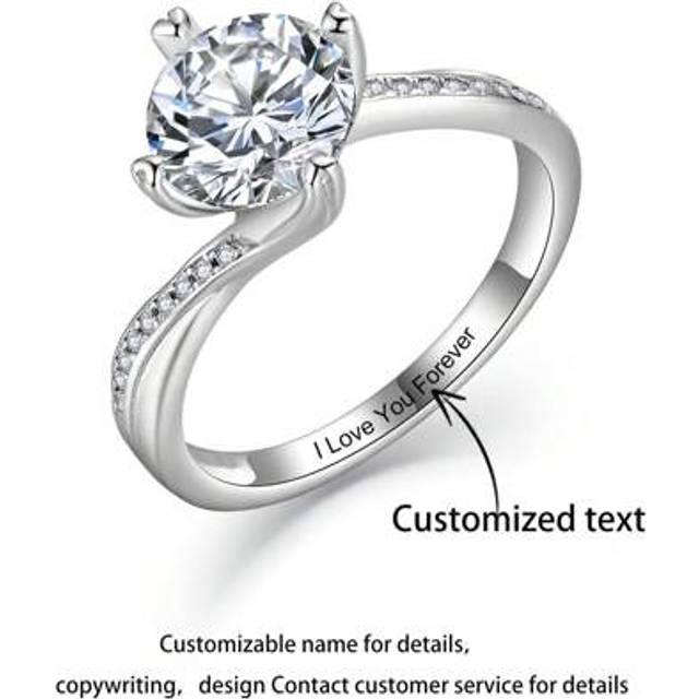 SHEIN Fashionable Versatile Custom Engraved Sparkling Zirconia Stone Ring, Suitable For Women/Men Daily Wear, Engagement Ring, Valentine&#39;s Gift, Personalize