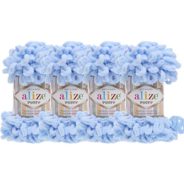 4 skn/Ball Alize Puffy Baby Big Loop Blanket Yarn 100% Micropolyester Soft Yarn 400gr 39.3 yds 183-Light Blue