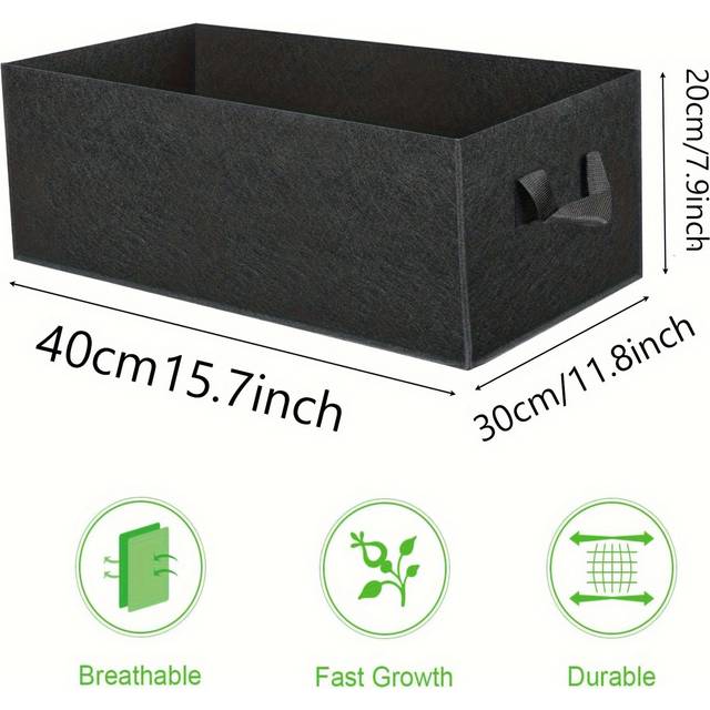 TEMU 3-pack Grow Bags, Heavy Duty 300g Thickened Nonwoven Fabric Raised Garden Bed Square Flower Planter Containers For Onion,flowers,fruit/growing Pots With Handles(40x30x20cm)