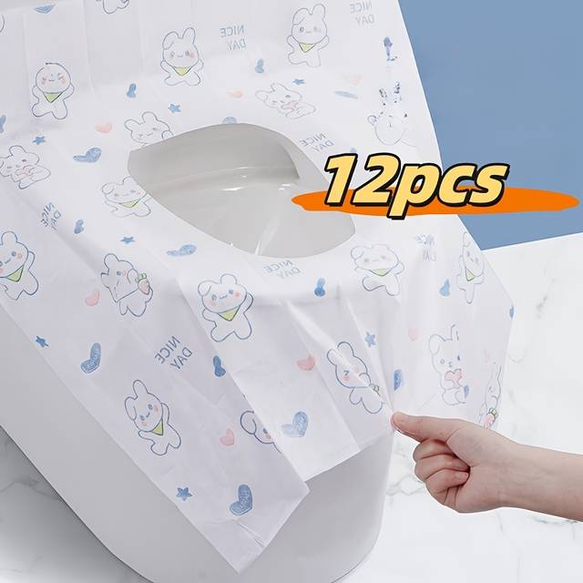 TEMU 12-pack Waterproof Disposable Toilet Seat Covers With Strong Adhesive, Portable Travel Toilet Seat Protector, Easy To Clean, Individually Wrapped