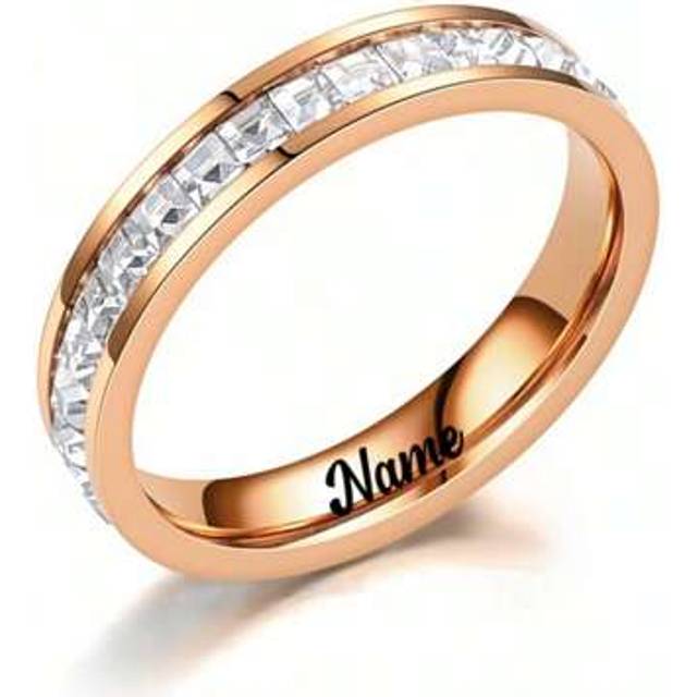 SHEIN Custom Handwriting Letter NAME Stainless Steel Ring With Luxury Velvet Box For Couple Men And Women