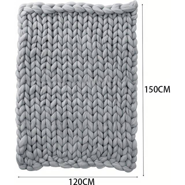 TEMU Cozy Hand-knitted Chunky Blanket - Soft, Stretchy & Warm Throw For Sofa And Bed, 47x59 Inches, Grey