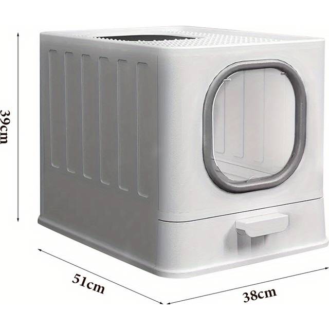 TEMU Large Cat Litter Box Pet Toilet Enclosed Drawer Tray Anti-splashing With Scoop 51*38*39cm Grey