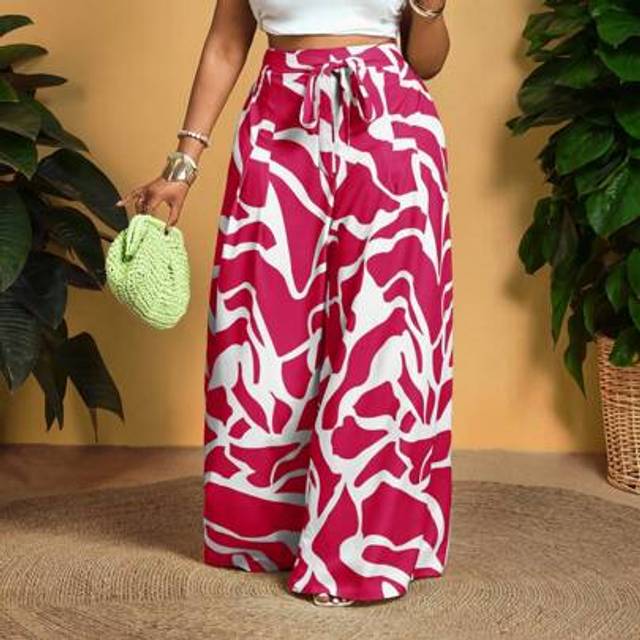 Slaydiva Plus Size Holiday Casual Allover Print Wide Leg Pants