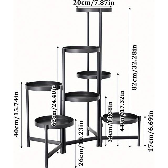 TEMU 7-tier Plant Stand - Indoor/outdoor Corner Shelf For Multiple Plants, Folding Flower Display Rack With Black Metal Frame, Sturdy Design For Potted Plants & Flowers, Home & Garden Decor