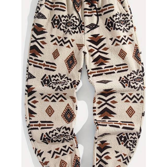 TEMU Men's Loose Ethnic Track Pants With Pockets, Casual Drawstring Joggers For Outdoor Activities Gift