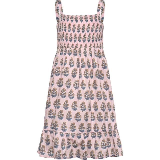 Mango Girls Printed Shirred Strappy Dress - Pink, Pink, Size 7-8 Years - 7-8 YEARS