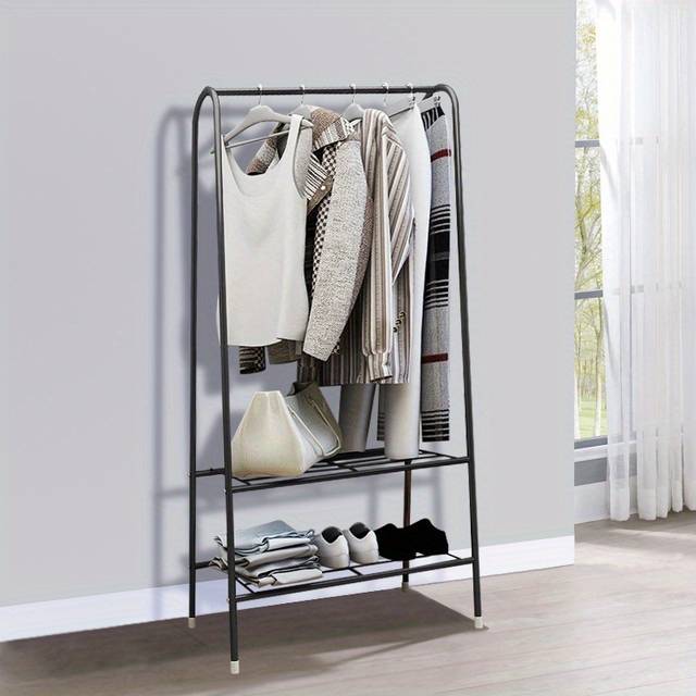 TEMU Sturdy Metal Garment Display Rack, Freestanding Home Hanging Clothes Rail With Storage Shelf, 60x36x152cm, And Portable Clothes Stand, Closet Organization