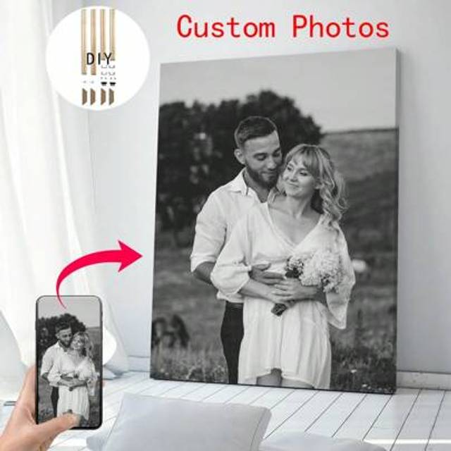 SHEIN 1 Pc Customized Black White Photo Canvas Poster With DIY Wood Frame Frameless Poster,Custom Print Your Photo On Canvas,Gift For Family,Lover,Pet,Custo