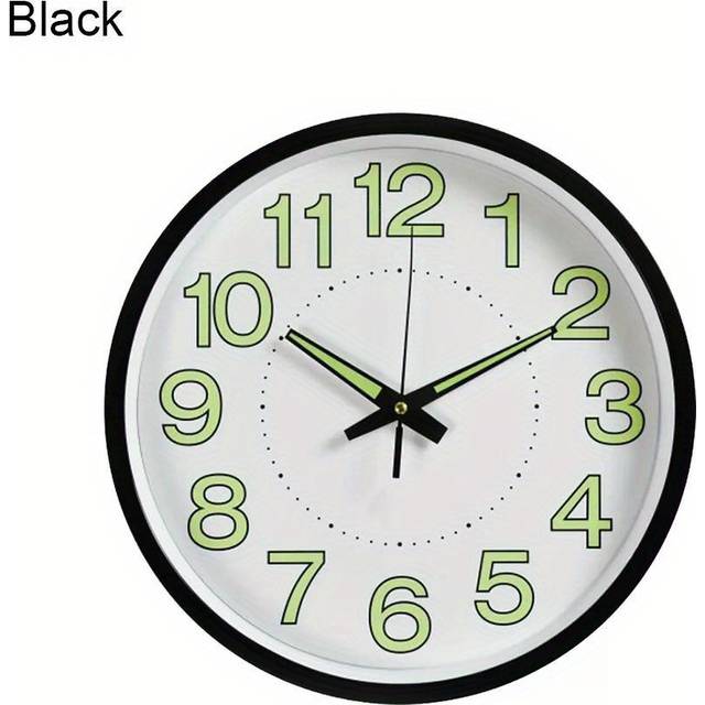 TEMU Large 12-inch -the-dark Wall Clock, Silent Quartz Movement, Abs Plastic, Green - Ideal For Home Decor, Brightens Nighttime , Clock Wall Decor