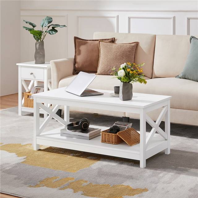 TEMU Yaheetech Cm Long Wooden Coffee Table With Storage Shelf, X Shaped Table For Living Room