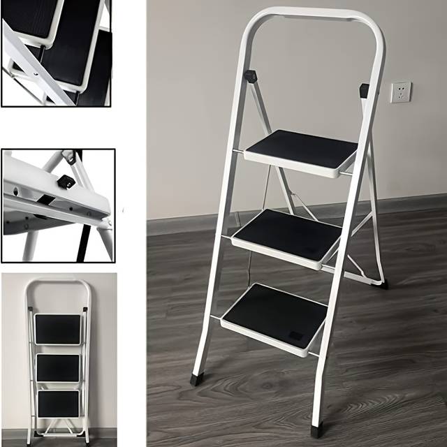 TEMU Stepladder Foldable Step Ladder Compact Sturdy High- Steps With Non-slip Tread Stool Folding Ladder For Home/office/kitchen 150 Kg Capacity