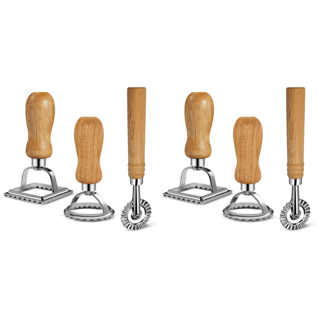 6X Ravioli Pasta Cutter Set, Ravioli Stamp Maker with Wooden Handle for Ravioli, Pasta, Dumplings Lasagna, Pierogi