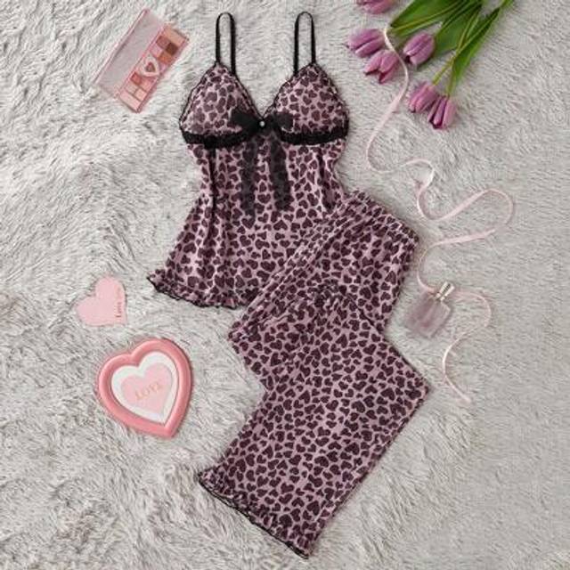 1 st, sexig leopardtryck för kvinnor, grafisk kamisole och långbyxor Pyjamasset - Multifärgad (L,M,S,XL)