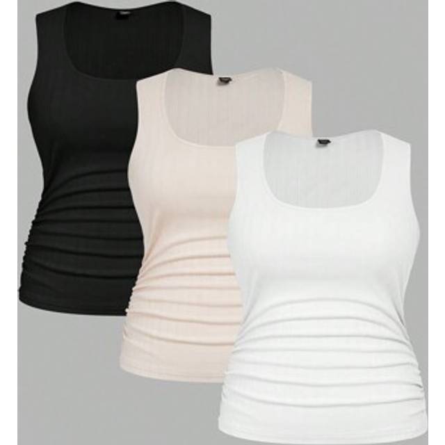 Plus Size Dam Enfärgad veckad Casual Mångsidig Ribbed Racerback Linne - Multifärgad (0XL,1XL,2XL,3XL,4XL,5XL)