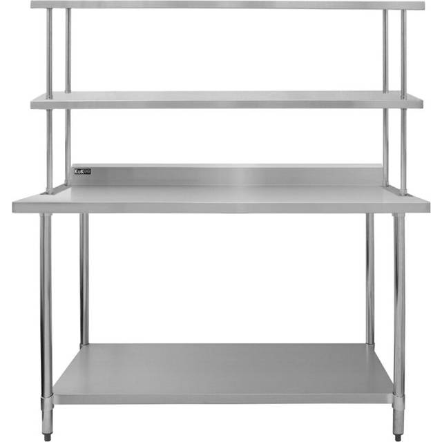 Monster Shop 5Ft Catering Bench With Double Over-shelf, Silver