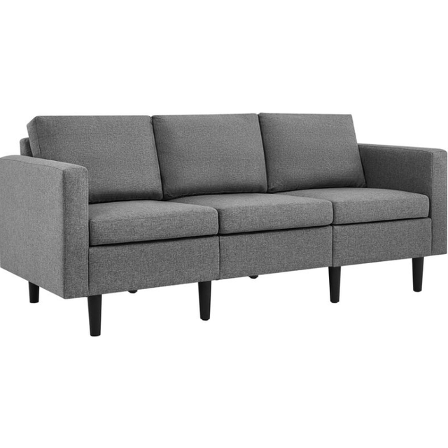 Contemporary 3-Seater Sofa Linen Fabric Upholstered Couch Sofa, Light Gray - Yaheetech