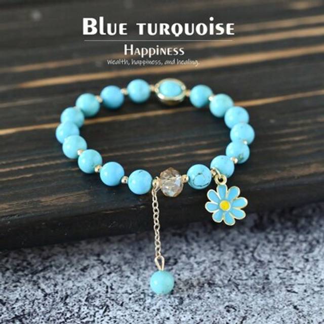 Custom Cute Daisy Flowers Armband Bohemian Colorful Stone Pärlarmband Handgjorda elastiska rep Dammodesmycken Pulseir - Blå (En-Storlek)