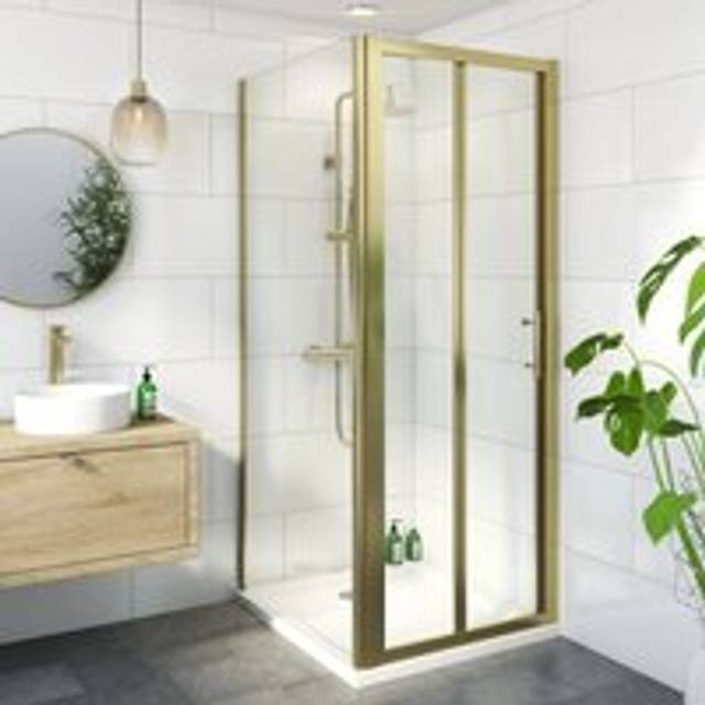 Luxura Bifold Shower Enclosure 800 x 900mm with Tray and Waste - 6mm Brushed Brass