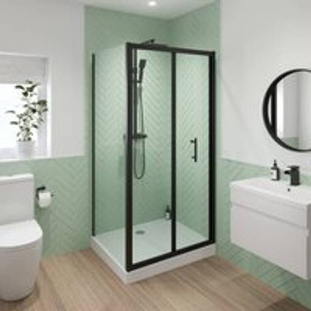 Luxura Bifold Shower Enclosure 900 x 900mm with Raised Tray - 6mm Black