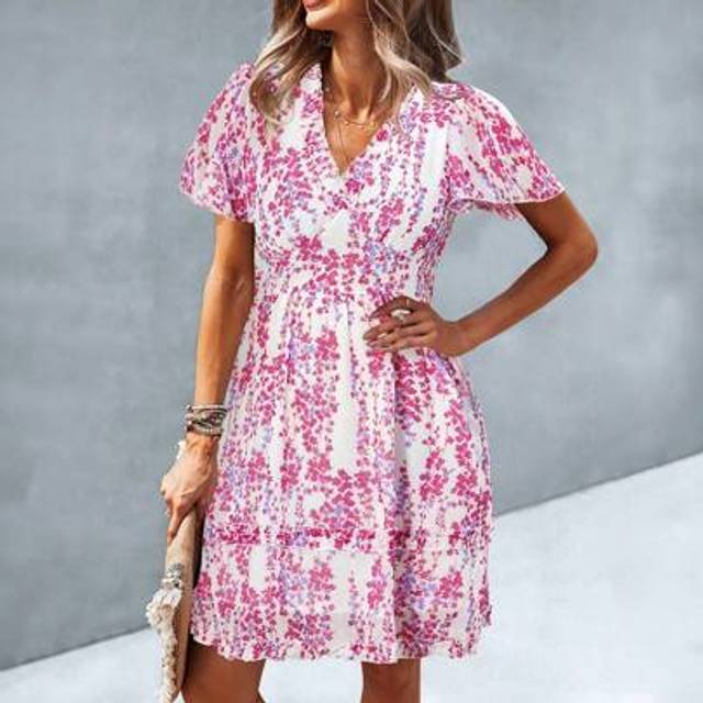 Breezaya Ditsy Floral Print Lettuce Trim Dress Vacation Beach Outfits Women