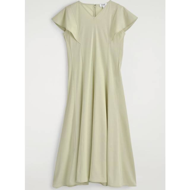 Petal-Sleeve Cotton Midi Dress - Green