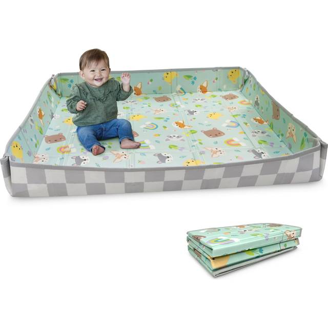 Infantino Foldable Soft Foam Mat  Extra Large Double-Sided Cushioned Portable Play Mat with Fold-Up Sides  Non-Slip Crawling & Playing for Infants and